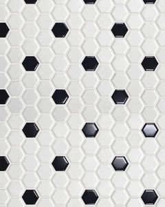 Circuit White w/black 1x1 Hexagon Matte Tile