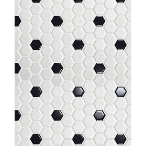 Circuit White w/black 1x1 Hexagon Matte Tile