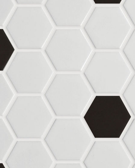 Circuit White w/black 2x2 Hexagon Matte Tile