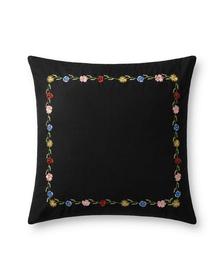 Curio Border PRP0064 Black/Multi 22" Pillow