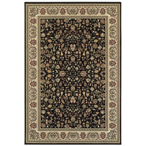 Kashan 108b Black/Ivory Area Rug